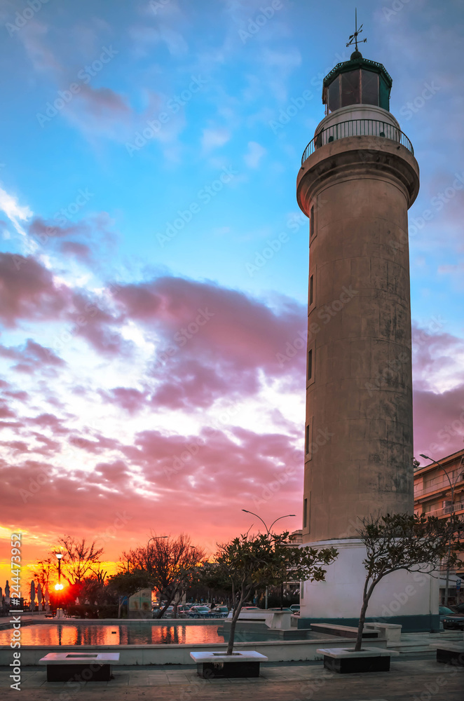 The lighthouse of Alexandroupolis at sunset time.