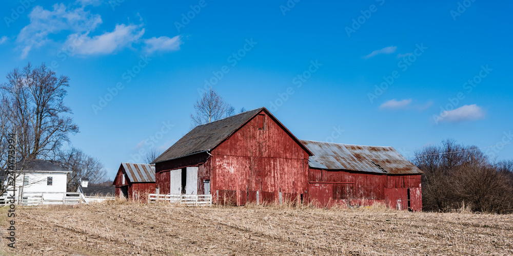 Red barn country web banner with blue sky Red barn country web banner with blue sky