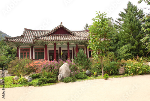 Pavilions in ancient Buddhist monastery Pohyon, North Korea photo