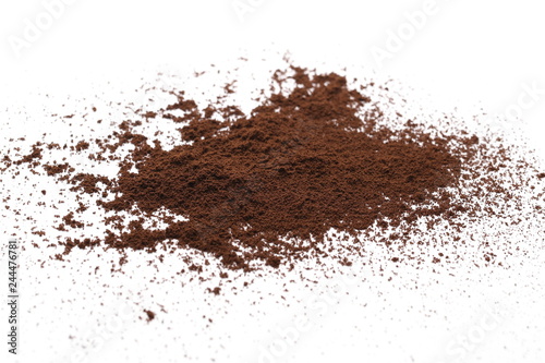 Milled coffee powder isolated on white background