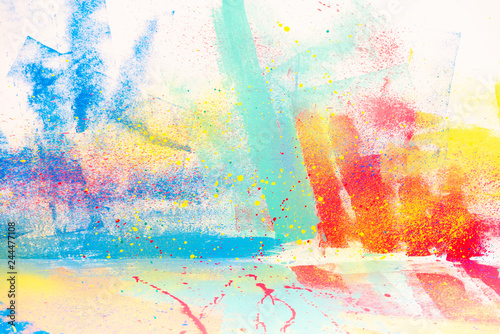 Fototapeta Naklejka Na Ścianę i Meble -  Abstract watercolor splatter color background, colorful paint drops ink splashes grunge card design.