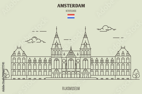 Rijksmuseum in Amsterdam, Netherlands. Landmark icon