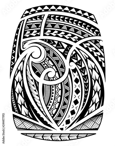 Sleeve tattoo in polynesian ethnic style