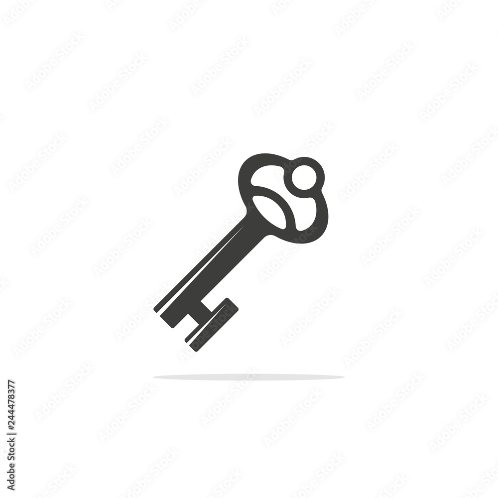 Monochrome vector illustration of a key, isolated on a white background. Monochrome vector illustration of a key, isolated on a white background.