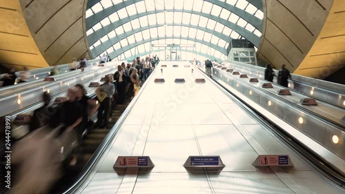 Time Lapse of People on Escalator at Canary Wharf Tube Station