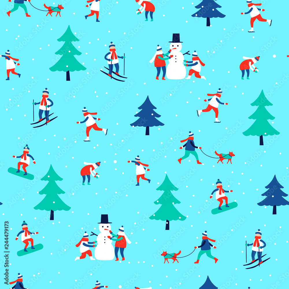  seamless pattern with winter activities