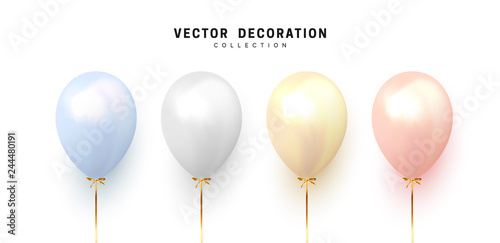 Balloon isolated on white background. Holiday element design realistic baloon with gold ribbon and bow