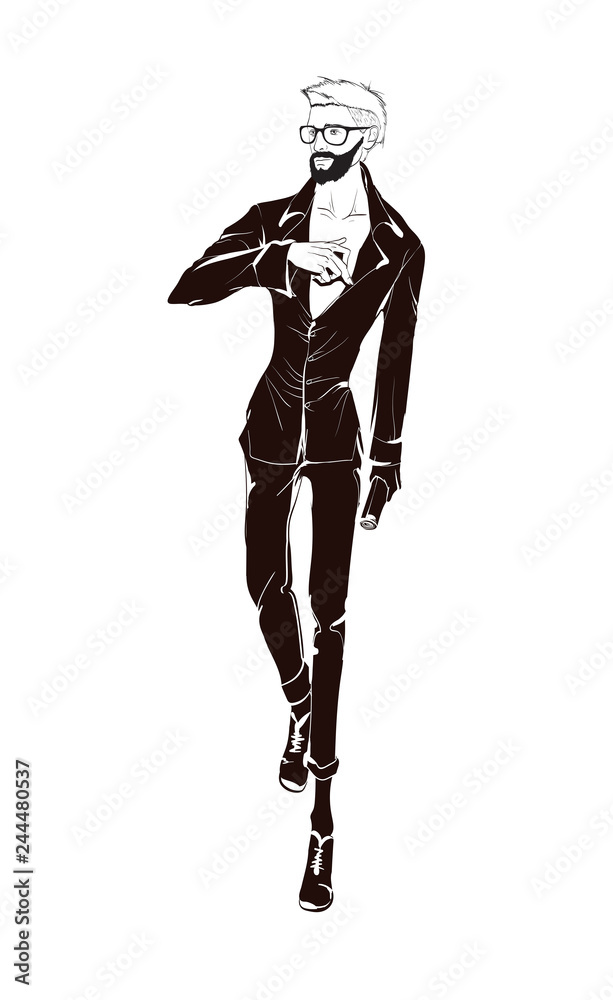 Young men fashion male model in coat ink pen Vector Image