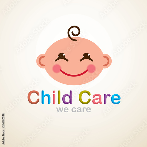 Cute baby cartoon vector flat icon, adorable happy and smiling child emoji. Can be used as a logo.