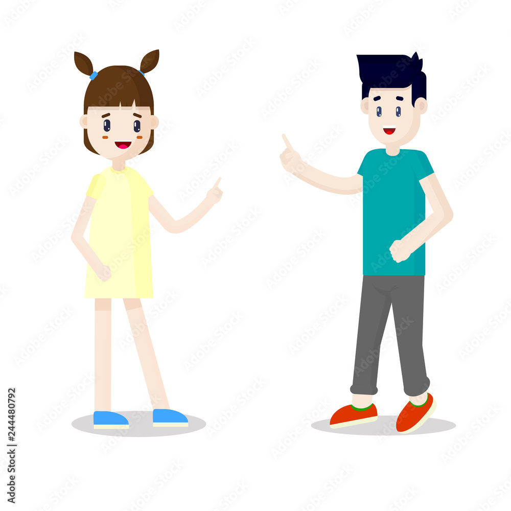 Vector illustration of cheerful teenagers on white background