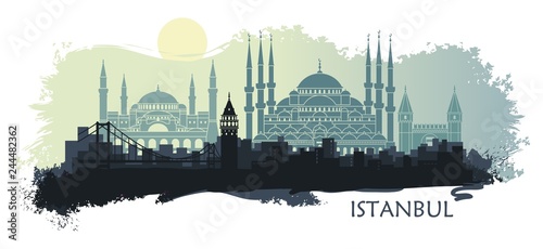 Landscape of the Turkish city of Istanbul. Abstract skyline with the main attractions