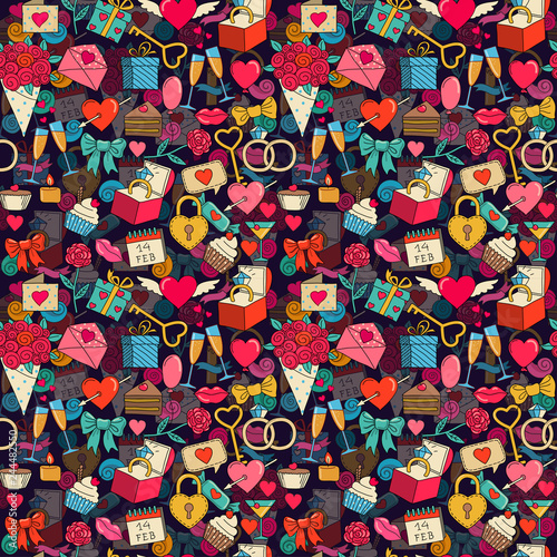 Valentines day seamless background with sketches of Valentines day