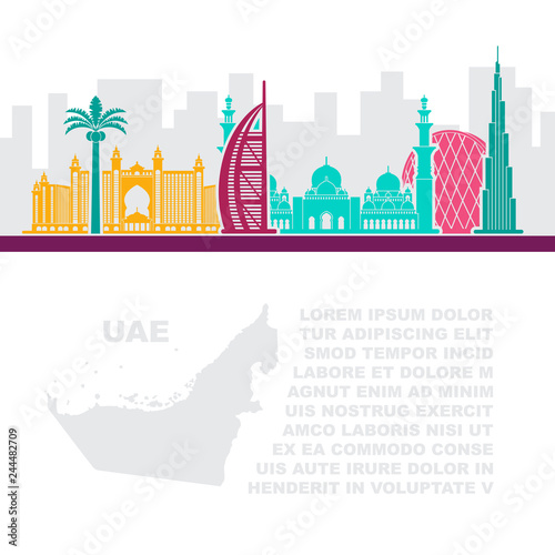 Template leaflets with a map of the UAE and Dubai attractions