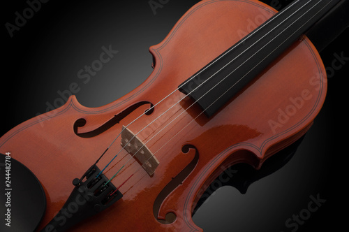 Violin musical instruments of orchestra closeup on black