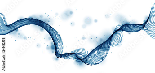 Dynamic particles sound wave flowing. Dotted curves vector abstract background. Beautiful 3d wave shaped array of blended points.
