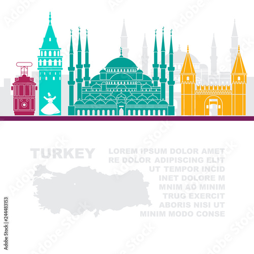Template leaflets with a map of Turkey and landmarks of Istambul