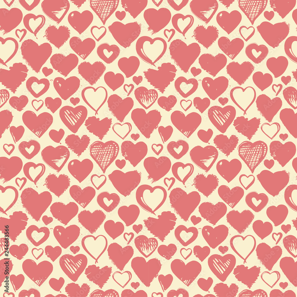 Seamless background of hand drawn stylized hearts