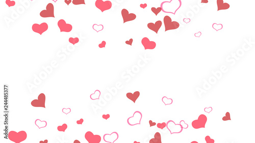Red on White fond Vector. Red hearts of confetti are flying. Stylish background. The idea of wallpaper design, textiles, packaging, printing, holiday invitation for birthday.