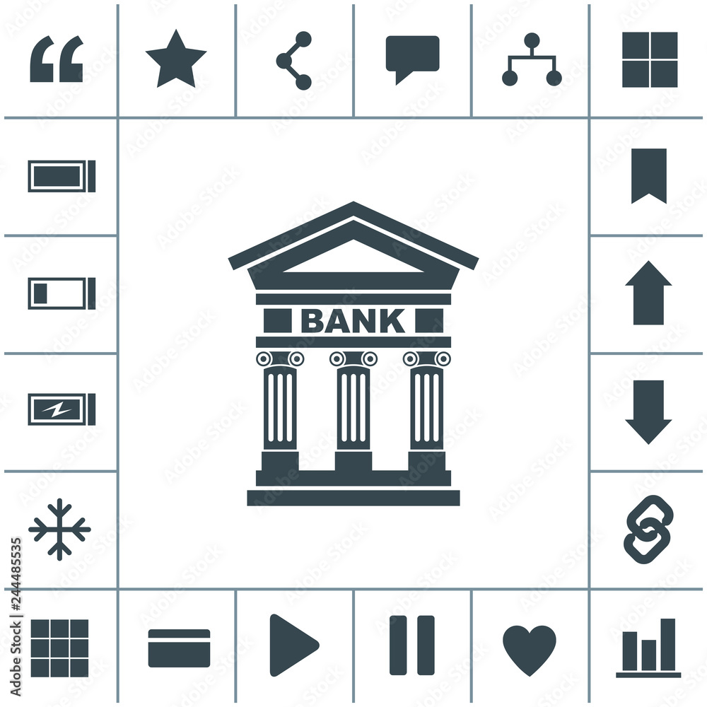 Fototapeta premium Bank icon with the building facade with three pillars. Vector.