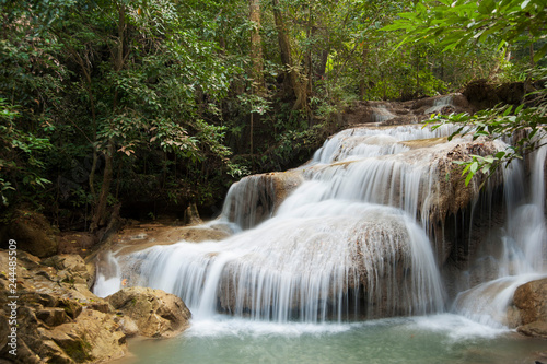 Beautiful Waterfall in the jungle  Erawan  Thailand