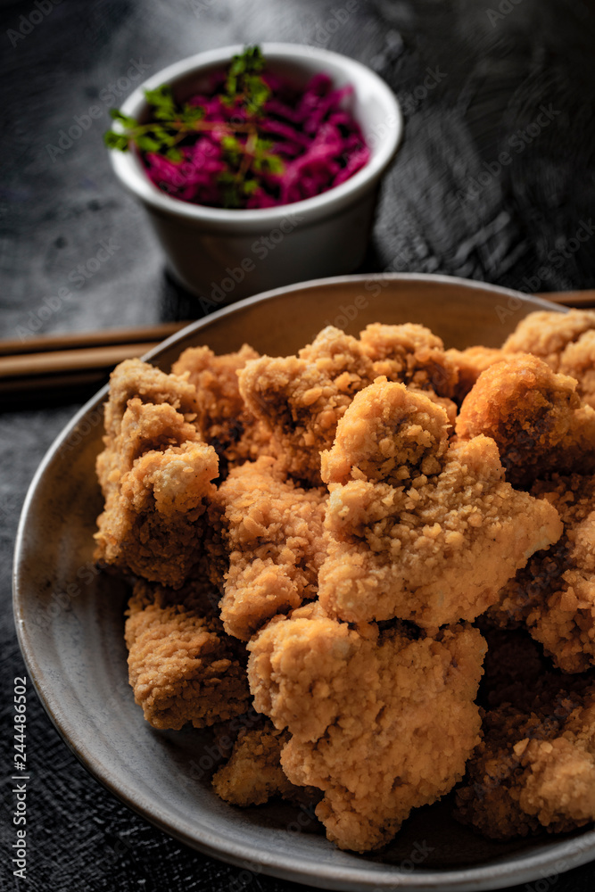 Delicious crispy fried chicken breast strips. Delicious crispy fried chicken breast strips.