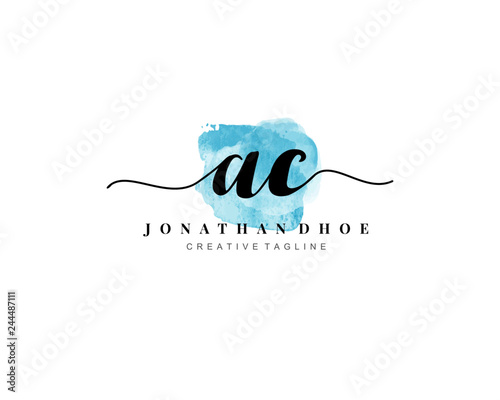 A C Initial watercolor logo on white background. Logo template vector