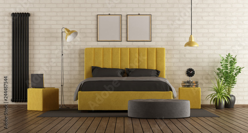 Tableau sur toile Black and yellow master bedroom