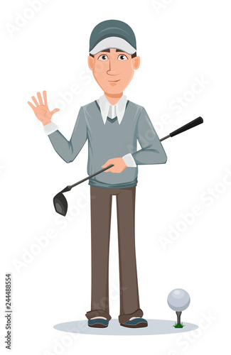 Golf player, handsome golfer. Cartoon character
