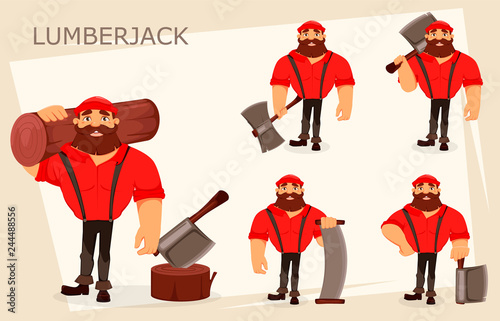 Lumberjack. Handsome logger. Cartoon character