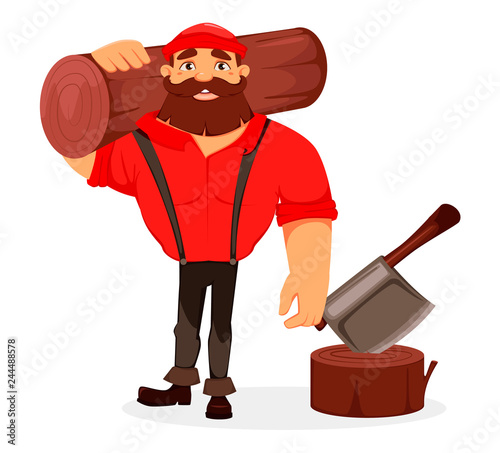 Lumberjack. Handsome logger. Cartoon character