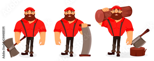 Lumberjack. Handsome logger. Cartoon character