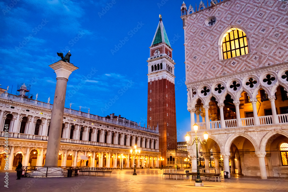 Dawn on Saint Mark's Square, Morning in Venice, Italy.