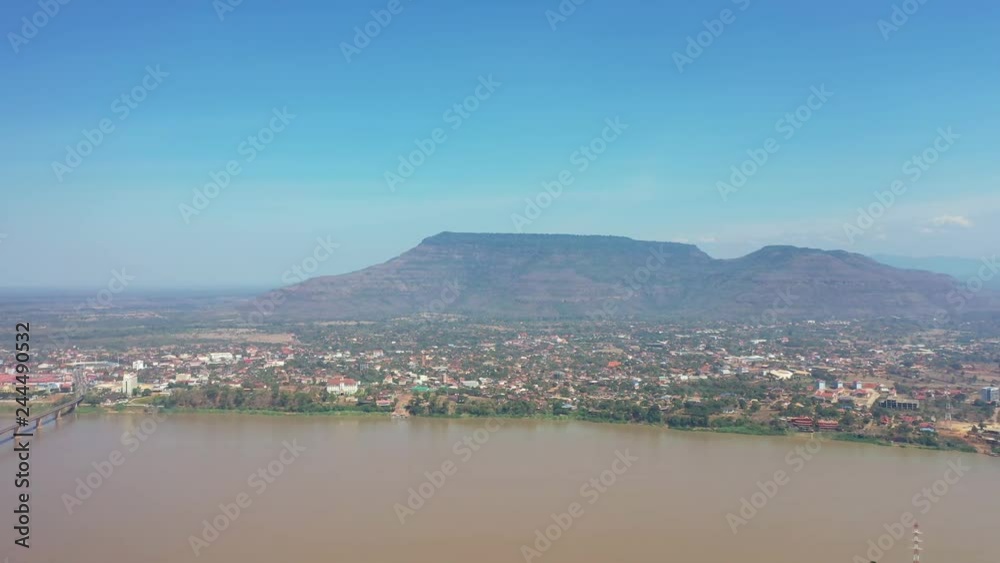 Top view of Pakse Bridge and Mekong River in Laos Top view of Pakse Bridge and Mekong River in Laos