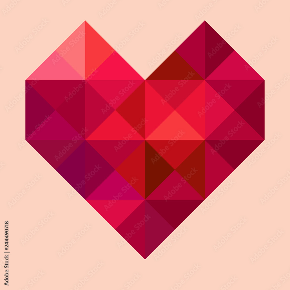 vector geometric polygonal heart on pink background vector geometric polygonal heart on pink background