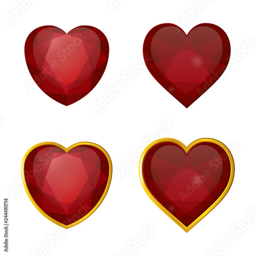 vector set of heart form rubies on white background