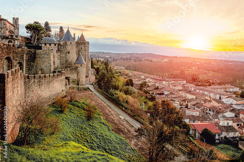 Carcassonne. France . Beautiful sunset landscape in the famous city in France. photo