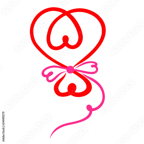 Red heart-shaped balloon with pink bow and thread