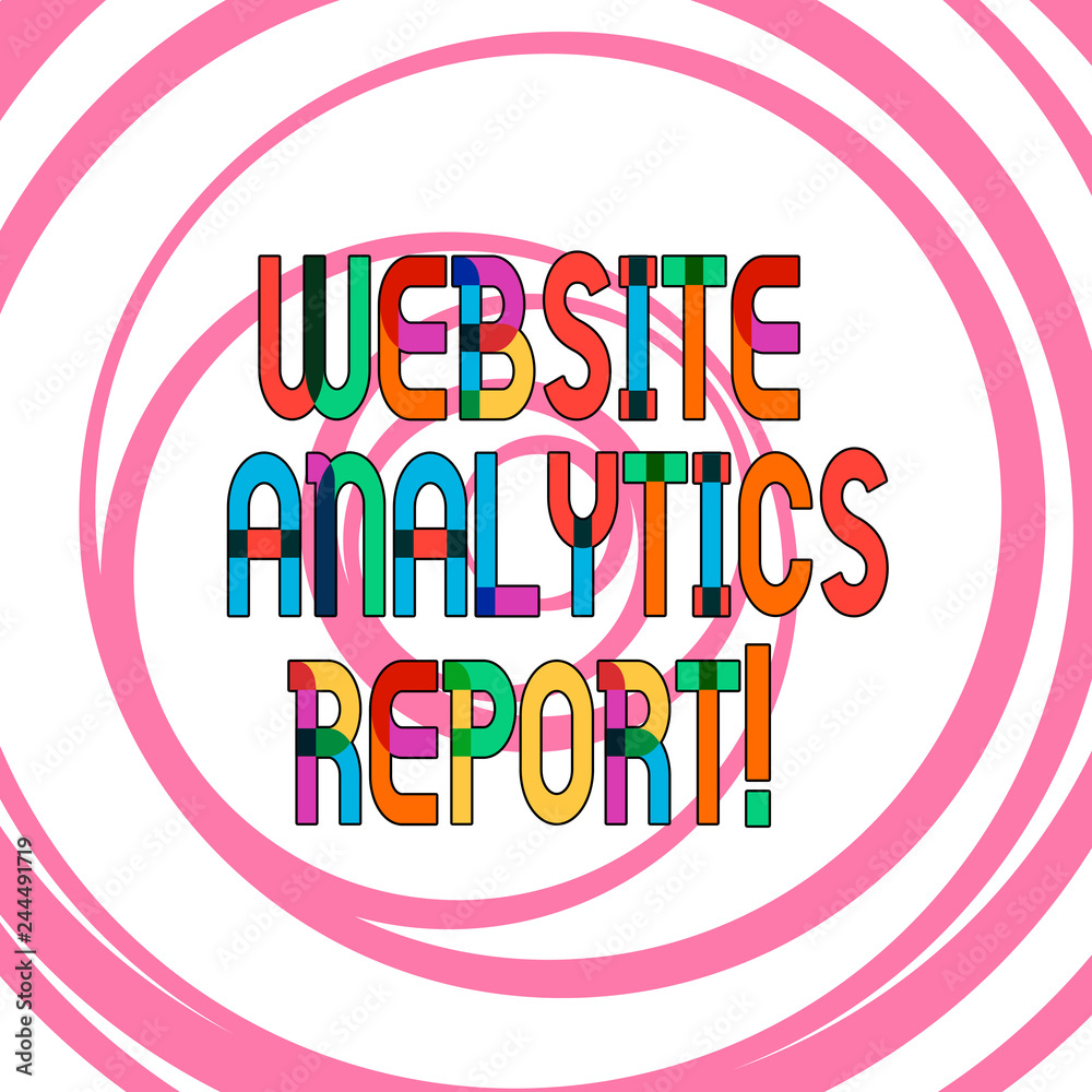 Conceptual hand writing showing Website Analytics Report. Business photo showcasing procedures used to optimize the rank of the website Multiple Layers of Circle Concentric Converging Spiraling