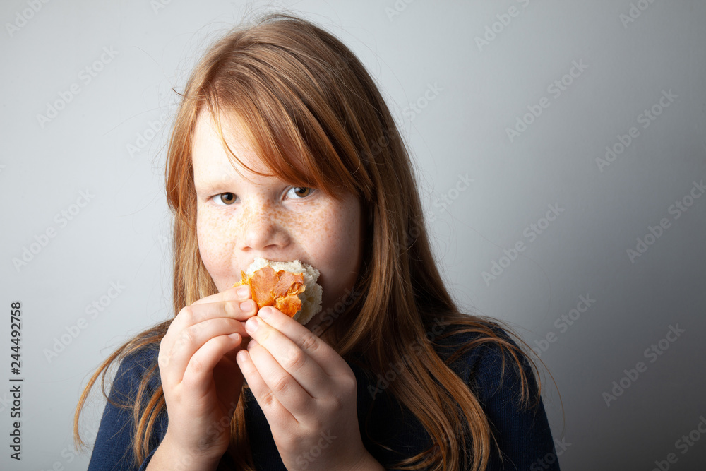 Fat girl eats sweet loaf. Excess calories and overeating. Fat girl eats sweet loaf. Excess calories and overeating.