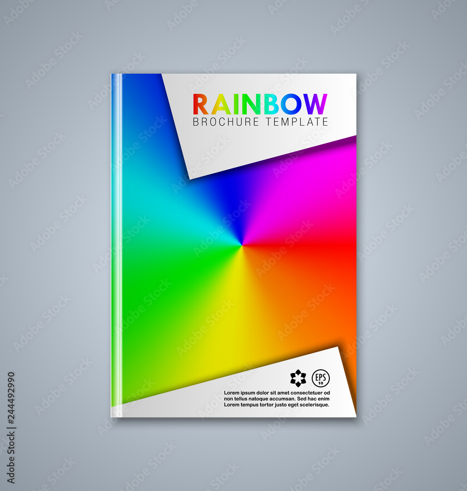 Fototapeta premium Abstract brochure or book cover template with bright rainbow colors on grey background