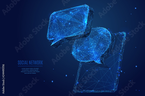 Dialogue clouds and tablet low poly