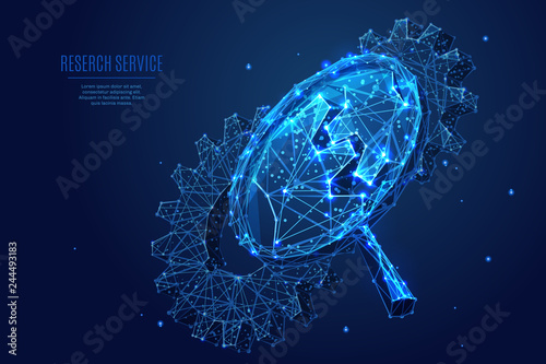 Magnifying and gears low poly blue