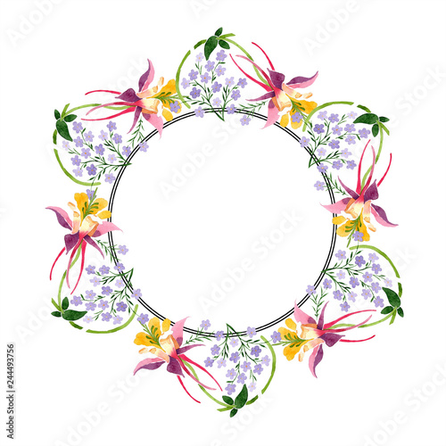 Purple ornament. Floral botanical flower. Watercolor background illustration set. Frame border ornament square.