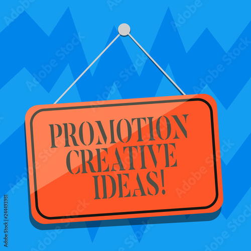 Text sign showing Promotion Creative Ideas. Conceptual photo draws attention to your organization or initiative Blank Hanging Color Door Window Signage with Reflection String and Tack