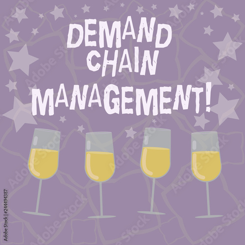 Writing note showing Deanalysisd Chain Management. Business photo showcasing Relationships between suppliers and customers Filled Cocktail Wine Glasses with Scattered Stars as Confetti Stemware