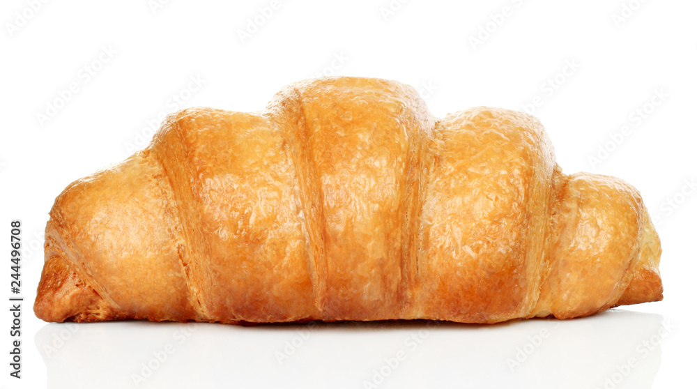 Big fresh croissant on white background