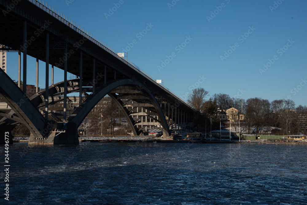 Bridges and frozen lakes at the waterfront in Stockholm a Sunny Icy Day Bridges and frozen lakes at the waterfront in Stockholm a Sunny Icy Day