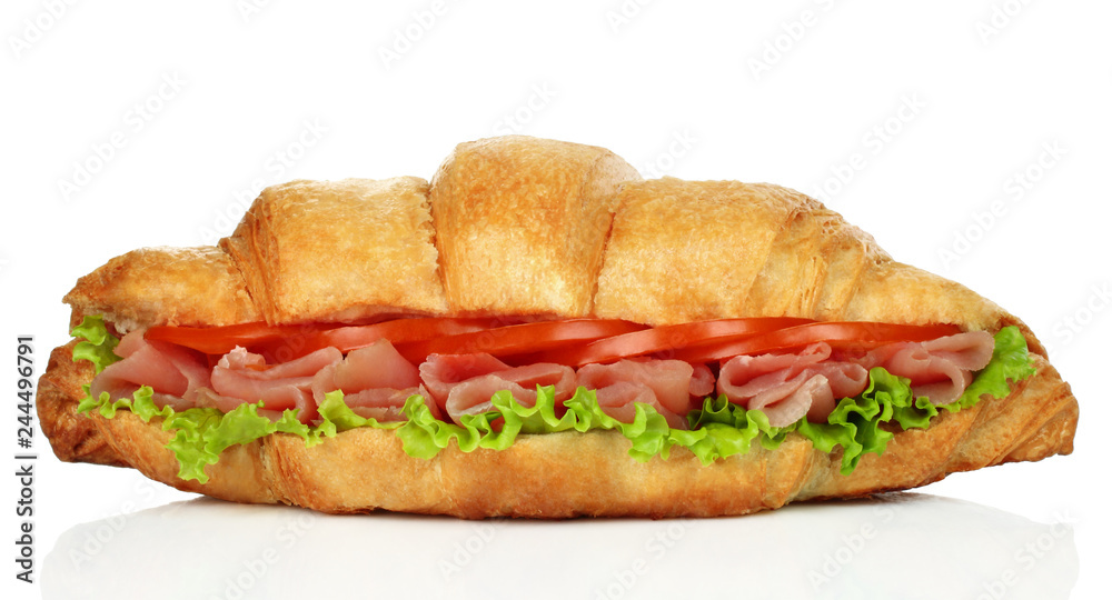 Big croissant with green salad and pork meat Big croissant with green salad and pork meat