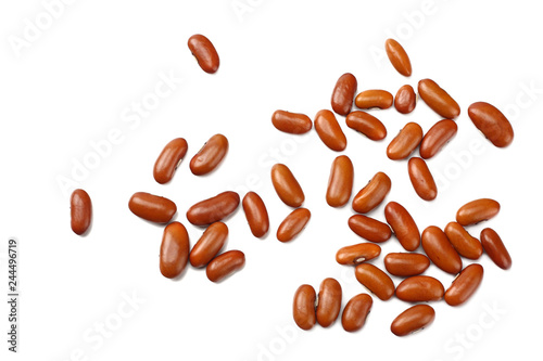 brown kidney beans isolated on white background. top view