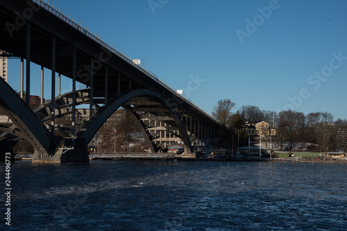 Bridges and frozen lakes at the waterfront in Stockholm a Sunny Icy Day © Hans Baath
